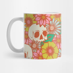 Retro Skulls and Flowers Pattern Mug